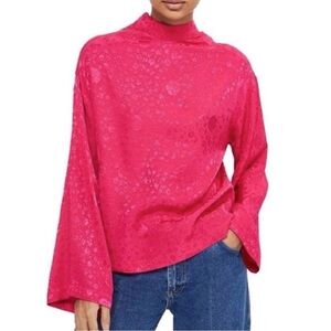 Topshop Fuchsia Mock Neck Long-Sleeve Blouse